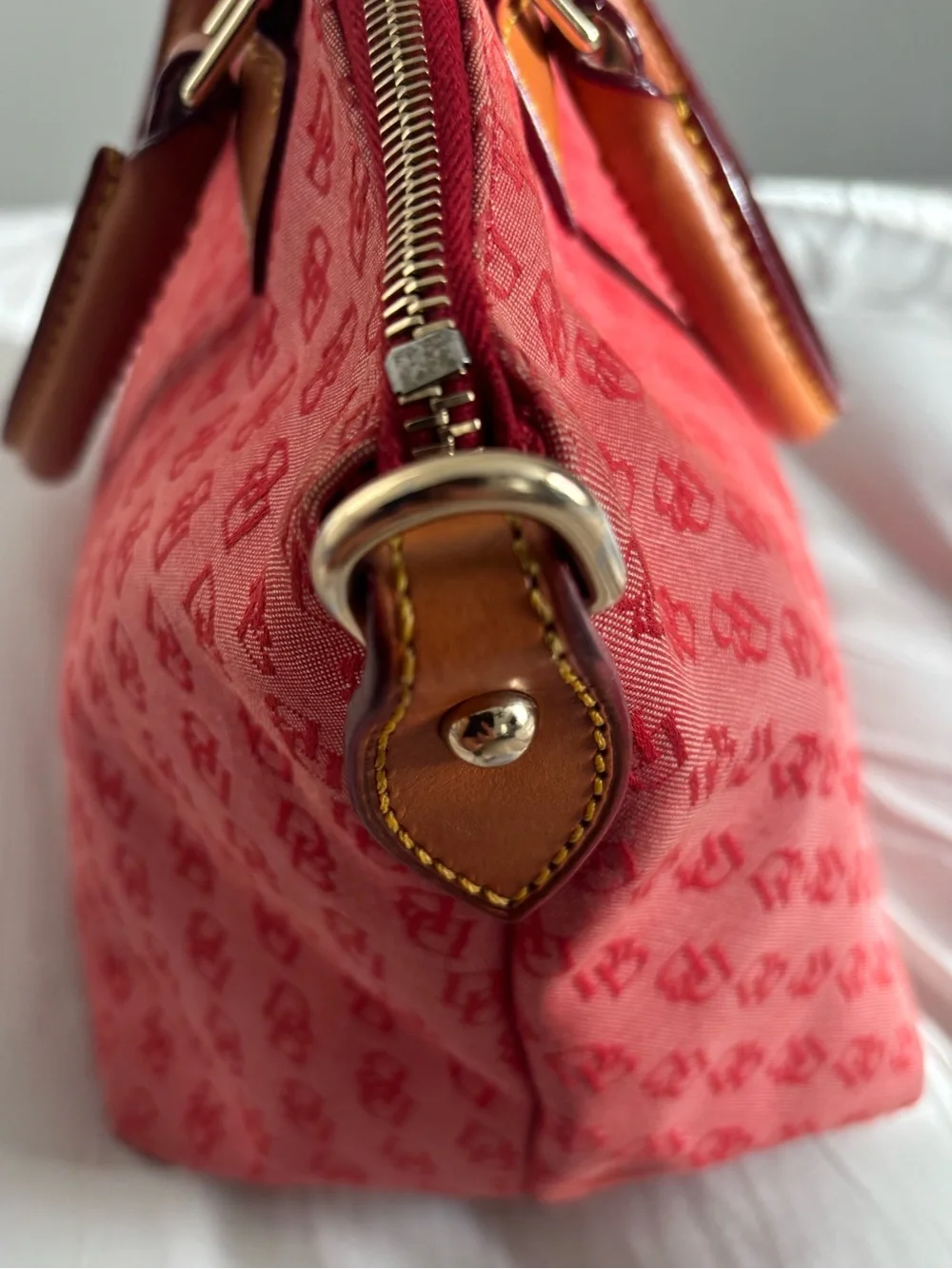 Dooney & Bourke Strawberry Pink Logo Canvas & Leather Satchel Crossbody Bag